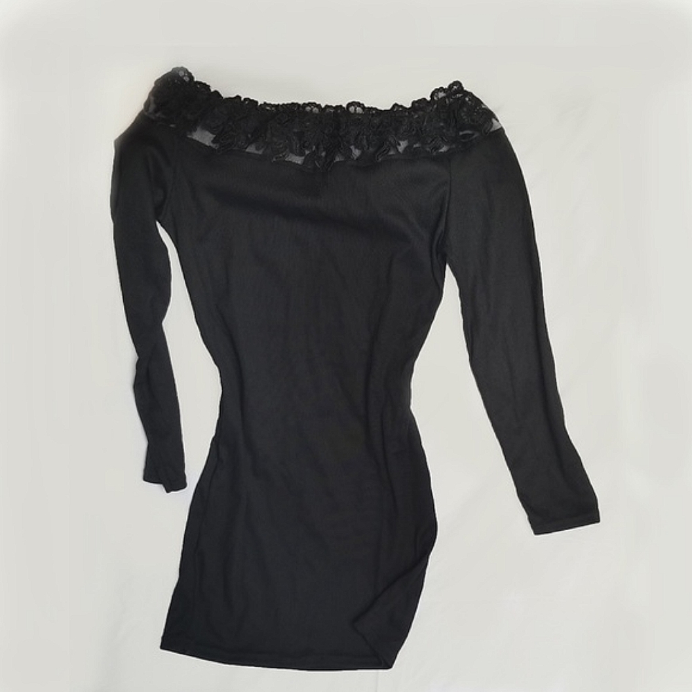 Sexy black coctail dress with off sholder lace neck